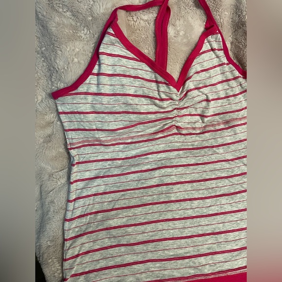 NWT Derek Heart Stripe Halter Top Sz 3X Pink and Gray - Picture 2 of 7